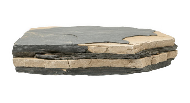 Layered rock formation with shale and sandstone isolated on transparent background