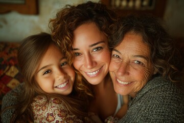 Celebrating heroines: a heartwarming mother's day snapshot. Editorial style. Mother and child hugging: heartwarming moment with grandmother. Professional look. Product showcase.