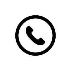 Black telephone icon inside a white circle isolated on transparent background