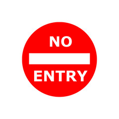 Red circular no entry sign with white text isolated on transparent background