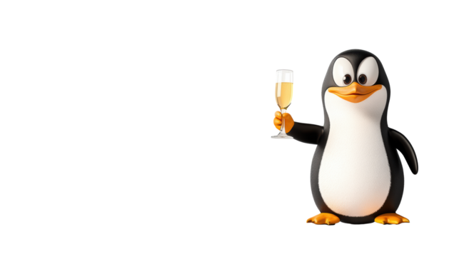 Penguin Holding a Beverage on Transparent Background