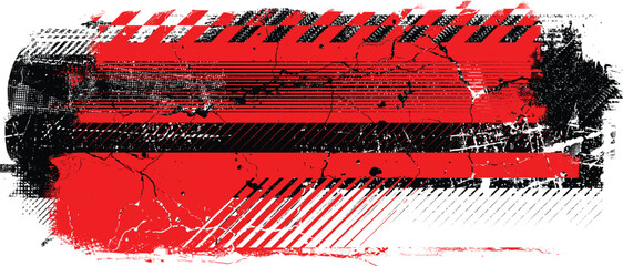 Grunge racing banner with checkered flag pattern and tire track texture , perfect for motorsport design. Racing-inspired grunge background for automotive branding design. Vector illustration. © miloje