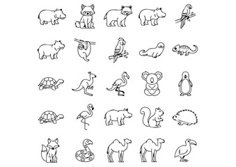 Zoo and Wildlife Vector Icons: Animal Line Art Elements, Black & White Safari and Zoo Iconography Set, Minimalist Thick Line Animal Icons Collection
