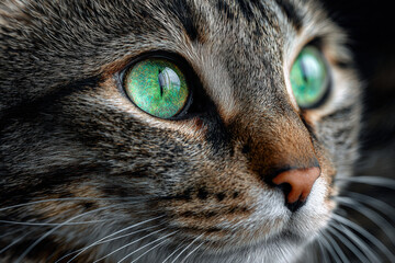 Close-Up Portrait of Cat with Bright Green Eyes