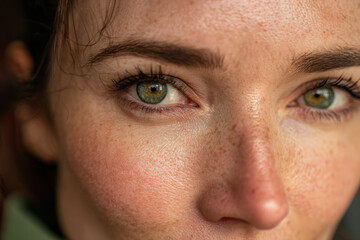 Close Up Portrait of Freckled Girl with Green Eyes