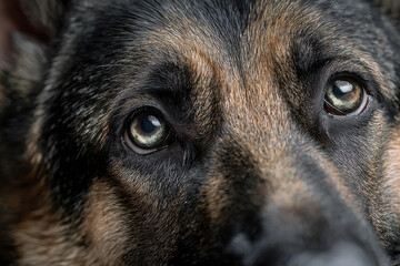 Beautiful west dog portrait shot, close up of face, green eyes