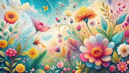 Vibrant Floral Fantasy A Whimsical Garden of Imaginative Blooms in a Dreamlike Setting