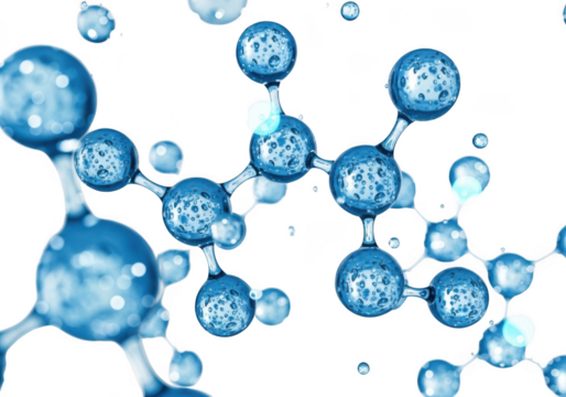 Abstract molecular structure with blue spheres and connecting lines transparent background