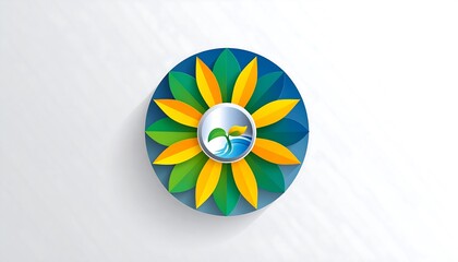 Obraz premium Vibrant floral design with a central nature scene, radiating positivity and harmony.