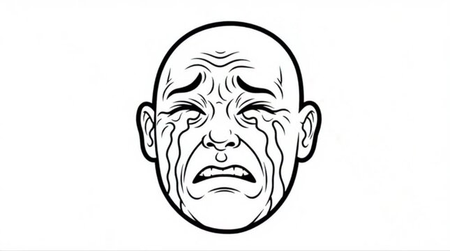 Expressive animation of a person crying tears of sadness flowing