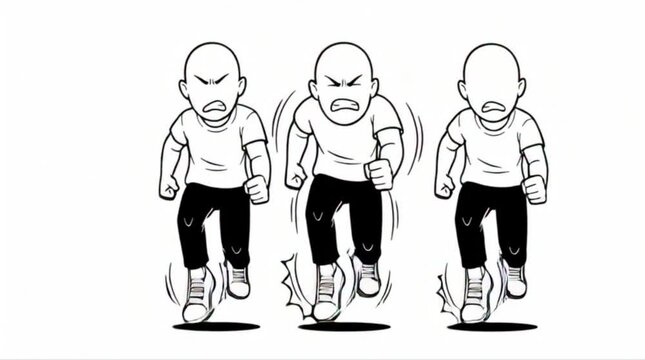 Animated angry characters stomping feet in frustration sequence
