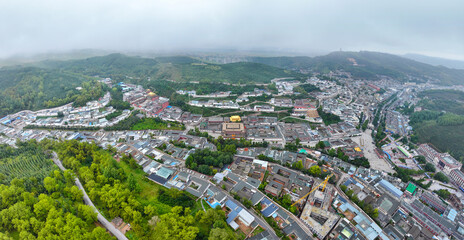 Aerial photo of Kumbum Monastery in Huangzhong, Xining, Qinghai
