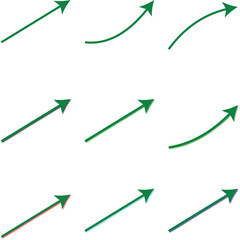 Green color arrow with shadow icon set vector
