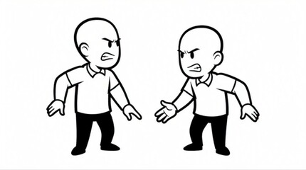 Animated conflict scene showing blame and denial in black and white