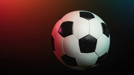 Fototapeta premium A close-up image of a classic black and white soccer ball against a colorful, gradient background, emphasizing its texture and details.