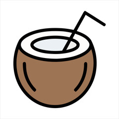 Fresh Coconut Drink with a Straw, Tropical Beverage Icon