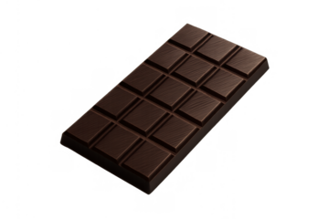 Dark chocolate bar with segmented squares, delicious sweet dessert, isolated on transparent background