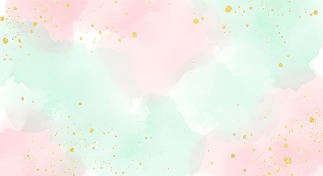 Dreamy pastel watercolor texture with glittering gold accents for elegant invitations or springtime designs adds a touch of sophistication and charm