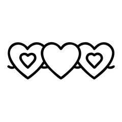 Three hearts in a row, love and romance concept