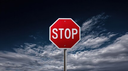 Stop Sign Against Dramatic Sky Background in Natural Setting