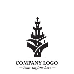 Tower Logo Symbol in Black on the White Background with Simple Modern Architecture Design