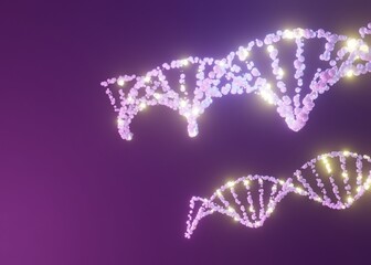 Abstract 3D Render of Glowing DNA Double Helix Structure on a Vibrant Neon Gradient Background for Genetics Biotechnology and Science Concept