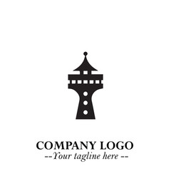 Tower Logo Symbol in Black on the White Background with Simple Modern Architecture Design