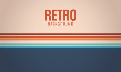 Fototapeta premium Retro vector background with horizontal colorful stripes in brown orange teal and blue tones on beige backdrop for vintage graphic design and poster layout