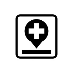 Fototapeta premium Medical Location Icon - Hospital or Clinic Symbol in Black and White.