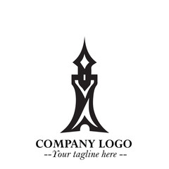Tower Logo Symbol in Black on the White Background with Simple Modern Architecture Design