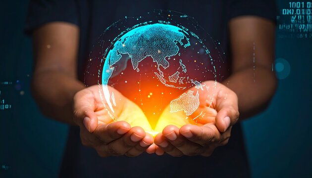 A person holding a glowing orb with a graph inside.
