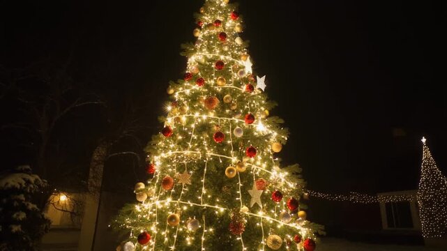 Leuchtender Weihnachtsbaum in der Nacht