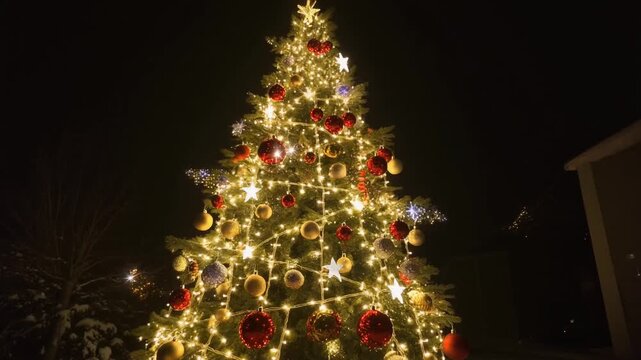 Leuchtender Weihnachtsbaum in der Nacht
