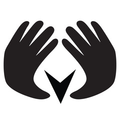 hands holding down arrow vector icon  