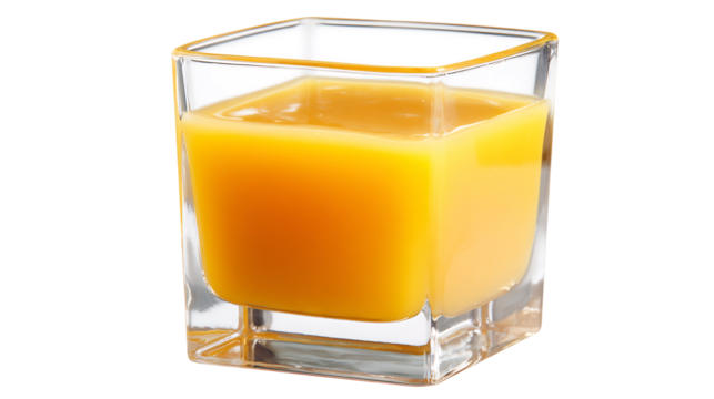 Square glass of fresh orange juice, a refreshing and healthy drink, perfect for breakfast or a snack, full of vitamins