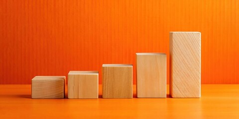 Ascending Wooden Blocks on Vibrant Surface Illustrating Growth and Progress