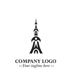 Tower Logo Symbol in Black on the White Background with Simple Modern Architecture Design