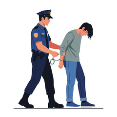 Arrested Suspect Policeman with Handcuffs in Law Enforcement Illustration