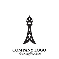 Tower Logo Symbol in Black on the White Background with Simple Modern Architecture Design