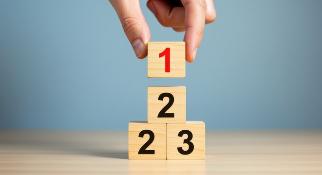 Wooden Blocks with Numbers 1, 2, 3 stack hand one two three cube building education learning development growth sequence order counting