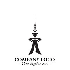 Tower Logo Symbol in Black on the White Background with Simple Modern Architecture Design