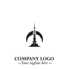 Tower Logo Symbol in Black on the White Background with Simple Modern Architecture Design