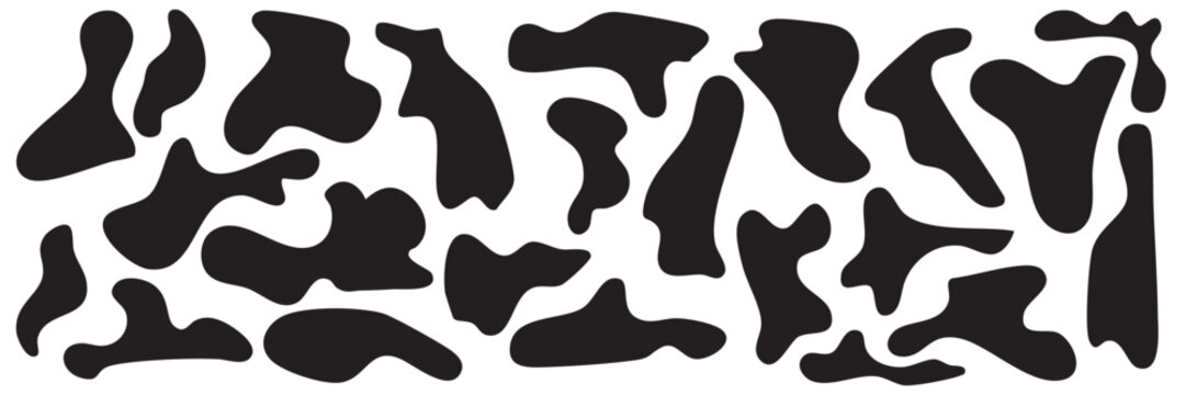 bloob shape organic, collection from abstract forms for design and paint, liquid silhouetee drop in modern style, Basic stains isolated elements on white background
