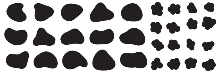 bloob shape organic, collection from abstract forms for design and paint, liquid silhouetee drop in modern style, Basic stains isolated elements on white background