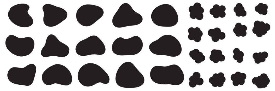 bloob shape organic, collection from abstract forms for design and paint, liquid silhouetee drop in modern style, Basic stains isolated elements on white background