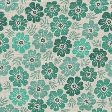 Seamless flowers with linen texture pattern
