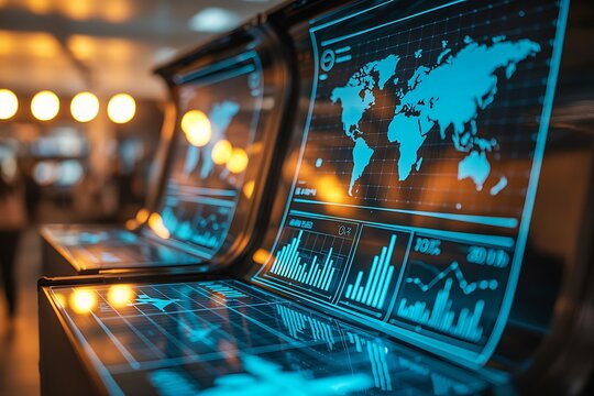 Visual of a futuristic parliament with holographic economic policy presentations, concept of modern legislative economics