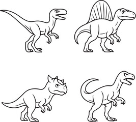 fierce dinosaurs black and white vector set.eps