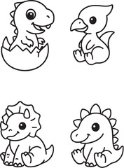 cute baby dinosaurs black and white vector set.eps