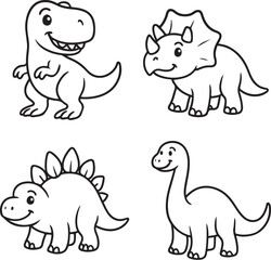 friendly dinosaurs black and white vector set.eps